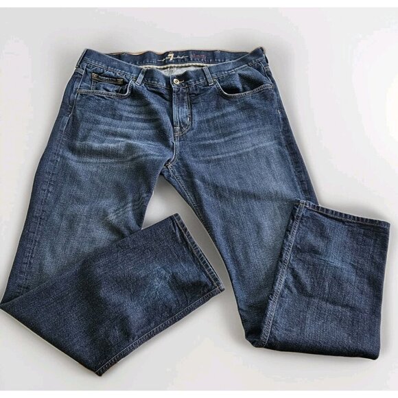 7 For All Mankind Jeans Mens 40x32 Dark Blue Slimmy SMSU980FY Denim Western Boho - Picture 8 of 16